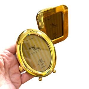 Vintage Bowon photo frames two small solid brass freestanding oval & rectangle